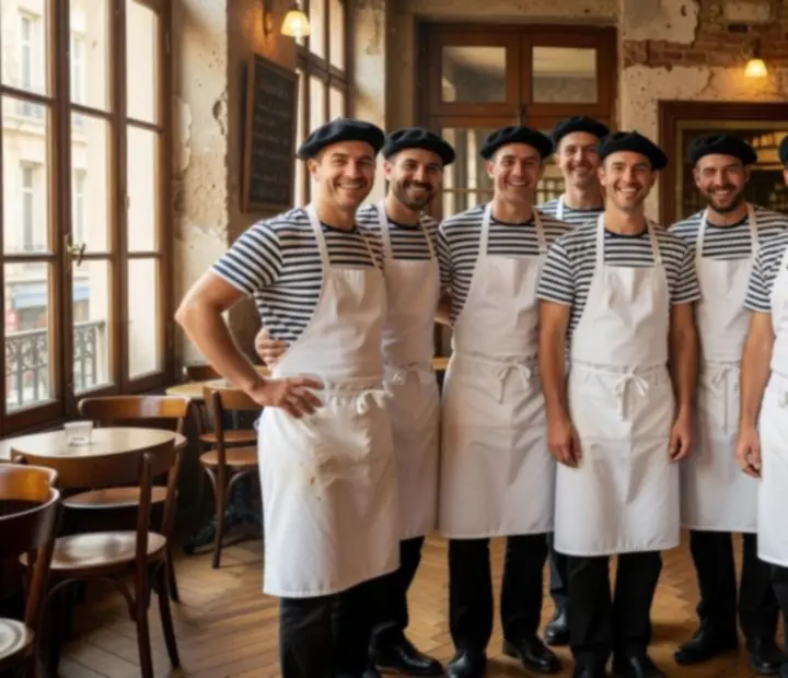 Équipe du bistro accueillant les clients à l\'entrée