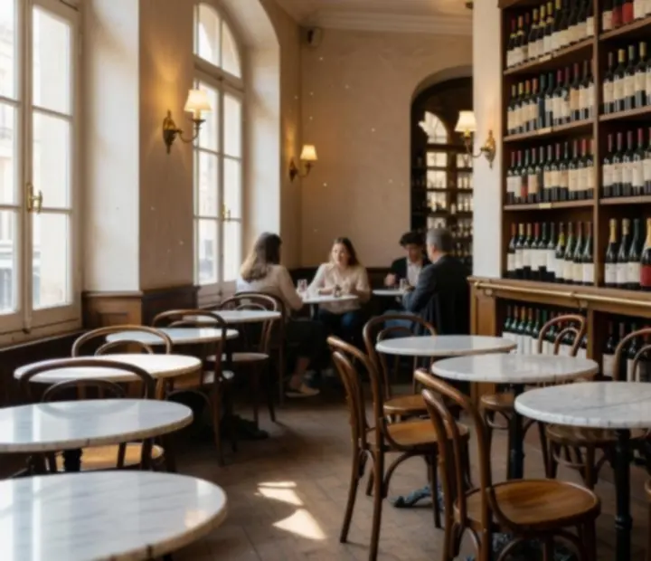 Mur de bouteilles de vin dans la cave chaleureuse d’un bistro parisien